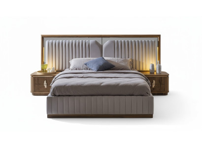 Set de dormitorio de lujo cama + 2 mesitas de noche de madera modernas completas