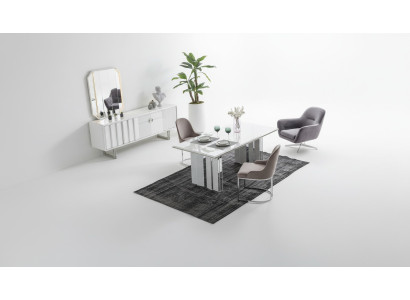 Juego de comedor de lujo Mesa de comedor + 6 sillas + Aparador con espejo Moderno Completo