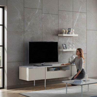 Rtv con 2 estantes, mesa de televisión, aparador de salón mesa diseño moderno de madera