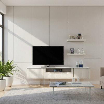 Rtv con 2 estantes, mesa de televisión, aparador de salón mesa diseño moderno de madera