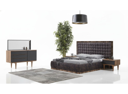 Juego de dormitorio Cama + 2 mesitas de noche + cómoda + espejo Muebles de diseños 5 piezas