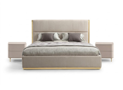 Juego de dormitorio Cama Gris Metal Tela Diseño Lujo 2 mesitas de noche Juego de 3 piezas Nuevo