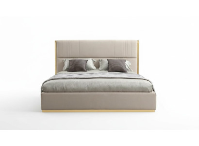 Muebles de cama beige, muebles de dormitorio, camas de diseño, muebles de lujo, madera moderna nueva.