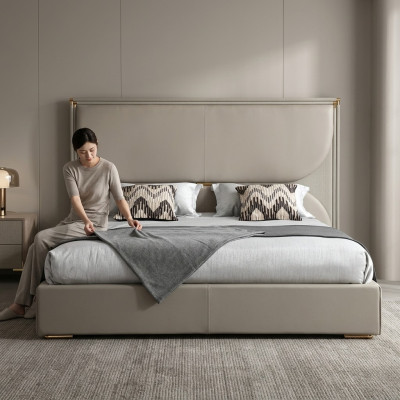 Lujo dormitorio cama muebles de diseño cama blanca textil camas madera nueva