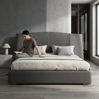Cama de lujo Marco de cama de madera gris Doble cama Doble marco de cama.