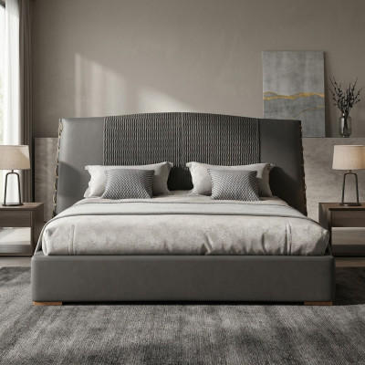 Cama de lujo Marco de cama de madera gris Doble cama Doble marco de cama.