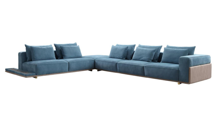 Sofá esquinero azul en forma de L, sofá de tela de lujo de diseño de lujo para sala de estar, nuevo.