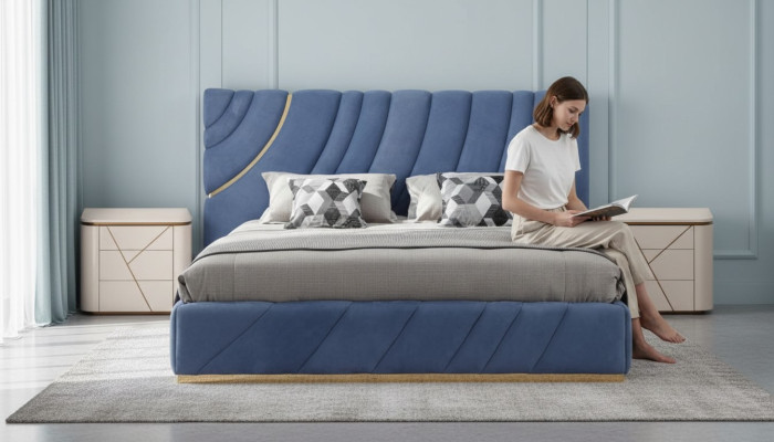 Dormitorio juego Cama 2x Mesitas de noche 3 piezas Azul nuevo Moderno Completo Muebles de lujo