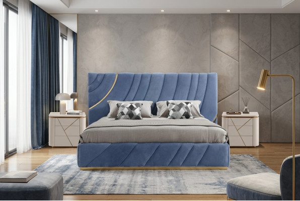 Dormitorio juego Cama 2x Mesitas de noche 3 piezas Azul nuevo Moderno Completo Muebles de lujo