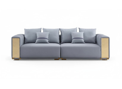 Sofá de lujo de 4 plazas Sofá tapizado Azul Textil Asiento Diseño Sofá Moderno Nuevo