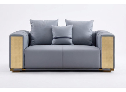 Sofá de lujo de 2 plazas para sala de estar, sofá tapizado azul de tela, diseño de asiento moderno.
