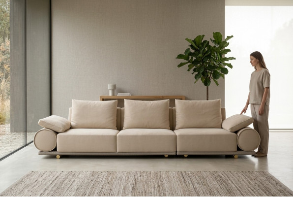 Sofás de tapicería modernos de tres plazas para la sala de estar. Sofá de lujo muebles tapizados.