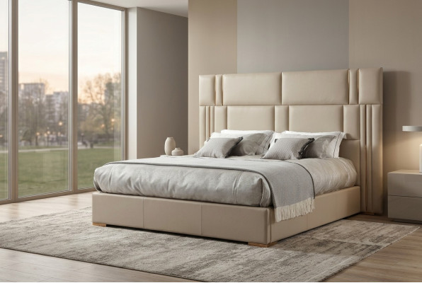 Dormitorio de lujo cama muebles de diseñador cama doble blanco textil madera nuevo