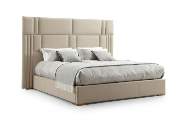 Dormitorio de lujo cama muebles de diseñador cama doble blanco textil madera nuevo