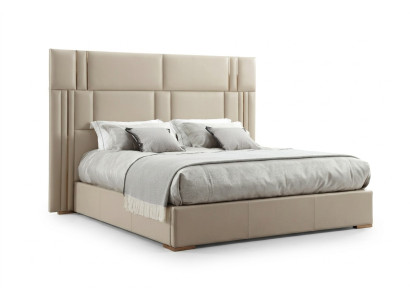 Dormitorio de lujo cama muebles de diseñador cama doble blanco textil madera nuevo