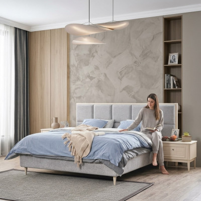 Diseño dormitorio Set cama + 2 mesitas de noche Cama de matrimonio de lujo doble