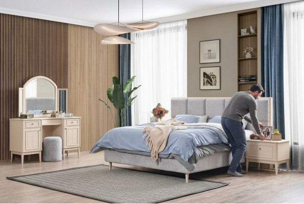 Conjunto de muebles de dormitorio completo - cama 2x mesita de noche tocador 4 piezas nuevo