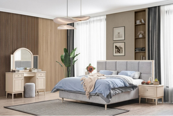 Conjunto de muebles de dormitorio completo - cama 2x mesita de noche tocador 4 piezas nuevo