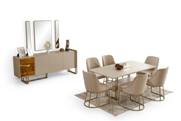 Lujoso conjunto de comedor: mesa + 6 sillas + aparador + 3 espejos - 11 piezas.