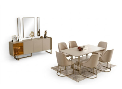 Lujoso conjunto de comedor: mesa + 6 sillas + aparador + 3 espejos - 11 piezas.