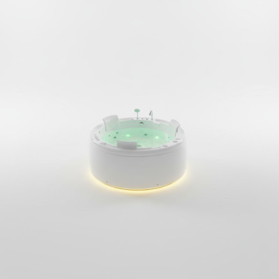Bañera de hidromasaje de lujo redonda con luces LED, cascada y accesorios.