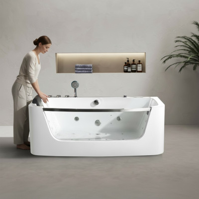Baño de lujo con bañera de hidromasaje de 150x80cm, frente de vidrio, bañera de lujo.