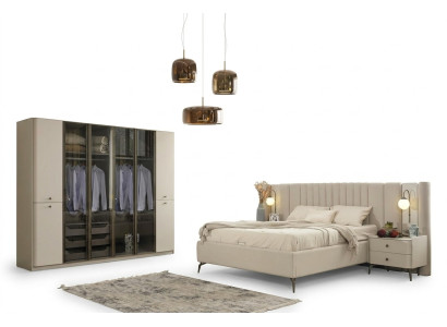 Muebles de dormitorio modernos cama de diseño en madera 2x mesitas 4 piezas