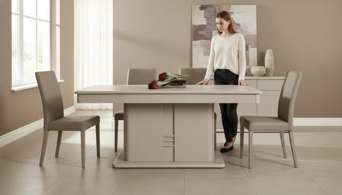 Moderna mesa de comedor de diseño lujoso en madera nueva