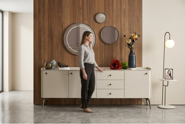 Lujoso carrito de comedor de diseño blanco, elegante cómoda