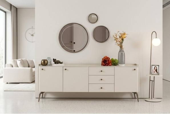 Lujoso carrito de comedor de diseño blanco, elegante cómoda