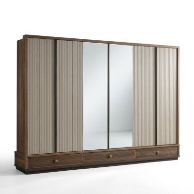 Armario de dormitorio beige, armario de madera de diseñador, muebles elegantes, nuevos.