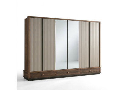 Armario de dormitorio beige, armario de madera de diseñador, muebles elegantes, nuevos.