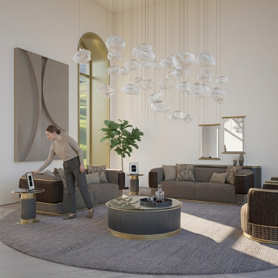 Conjunto de sofás 4 piezas Sofá de tela de tres plazas con cojines Sillón Nuevo Sofá de dos plazas