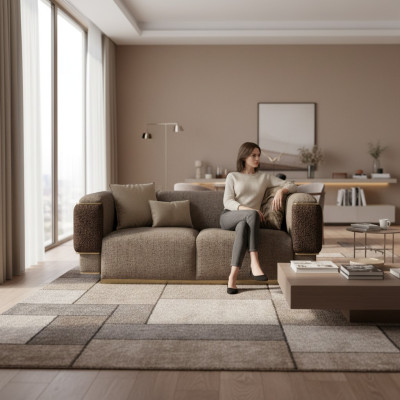 Sofá de dos plazas de sala de estar, lujo, decoración, tapicería textil, diseño de muebles tapizados.