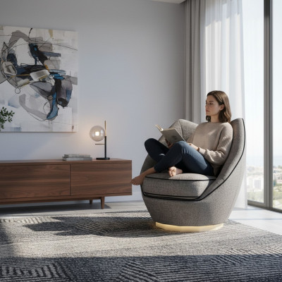 Lujo Gris Sillón Tapizado Textil Sala de estar Muebles tapizados Moderno Decoración