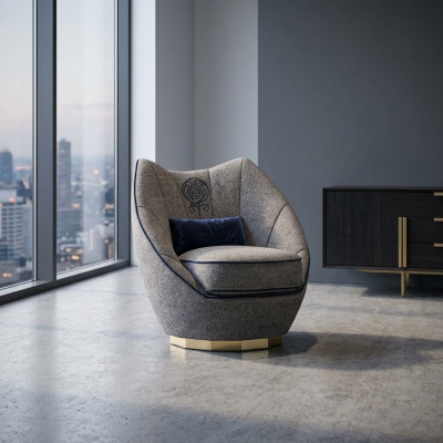 Lujo Gris Sillón Tapizado Textil Sala de estar Muebles tapizados Moderno Decoración