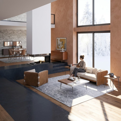 Completo 5 piezas Muebles Sofá de tres plazas Sillón de lujo Moderno Mesa de centro de madera