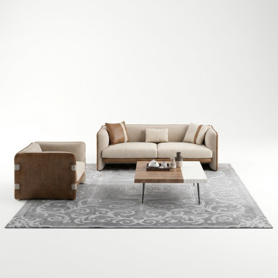 Completo 5 piezas Muebles Sofá de tres plazas Sillón de lujo Moderno Mesa de centro de madera