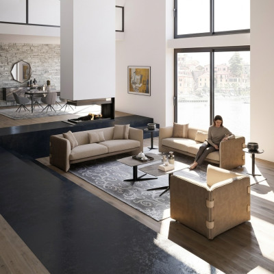 Conjunto de sala de estar de lujo de 7 piezas con sofás de tres plazas tapizados en textil, nuevo.