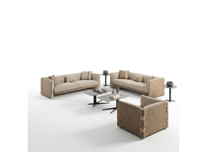 Conjunto de sala de estar de lujo de 7 piezas con sofás de tres plazas tapizados en textil, nuevo.