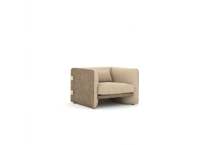 Sillón tapizado de tela moderno para sala de estar, diseño de asiento acolchado, mobiliario.