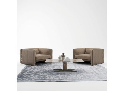 2x Sillones de lujo para sala de estar mesa de centro de madera muebles modernos tapizados en tela
