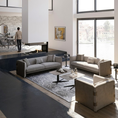 Conjunto de sala de estar gris moderno de 7 piezas con 2 sofás de tres plazas, mobiliario tapizado y sillón nuevo