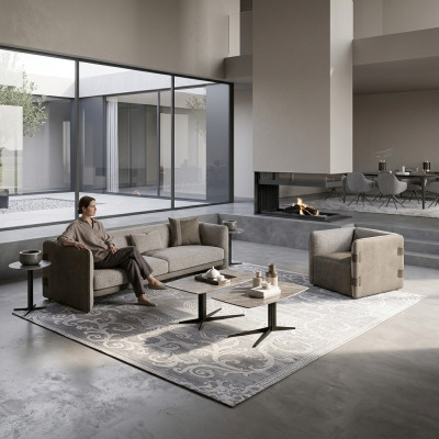 Komolett Set 6 piezas Sofá de 3 plazas Nuevo Sillón 2x Mesa de centro de madera 2x Mesa auxiliar