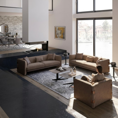 Sala de estar de 7 piezas marrón 2 sofás modernos Sillón con mesa de centro Mobiliario de lujo