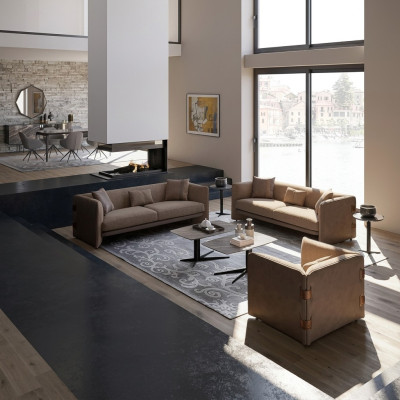 Sala de estar de 7 piezas marrón 2 sofás modernos Sillón con mesa de centro Mobiliario de lujo