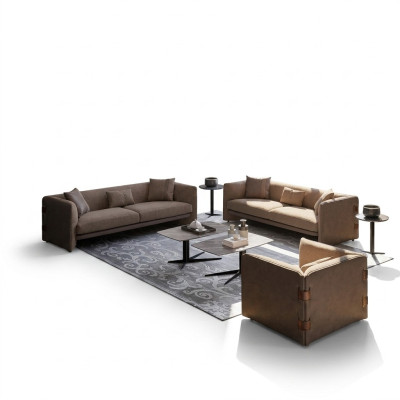 Sala de estar de 7 piezas marrón 2 sofás modernos Sillón con mesa de centro Mobiliario de lujo