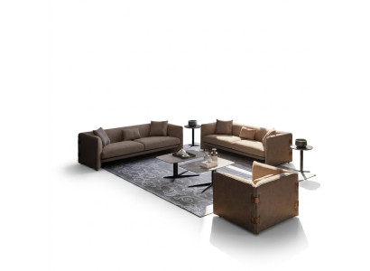 Sala de estar de 7 piezas marrón 2 sofás modernos Sillón con mesa de centro Mobiliario de lujo