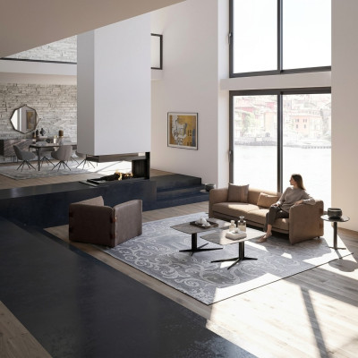 Muebles completos de 6 piezas. Sofá moderno de tres plazas, sillón de lujo de madera y 2 mesas auxiliares.