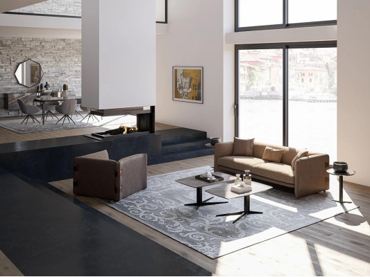 Muebles completos de 6 piezas. Sofá moderno de tres plazas, sillón de lujo de madera y 2 mesas auxiliares.